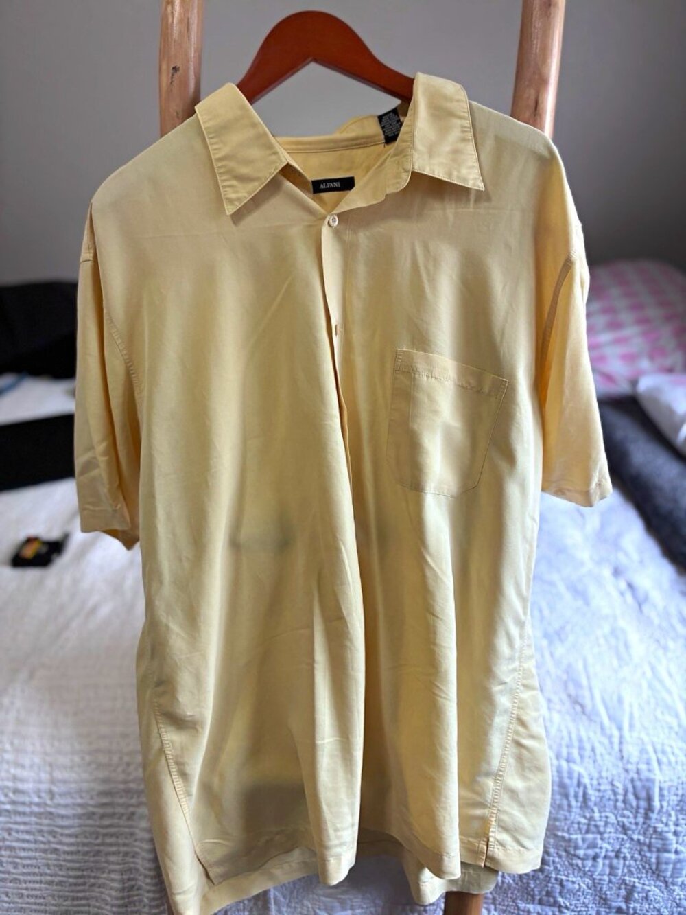 Alfani Men’s XXL Yellow Solid Button-Up Short Sleeve Shirt P